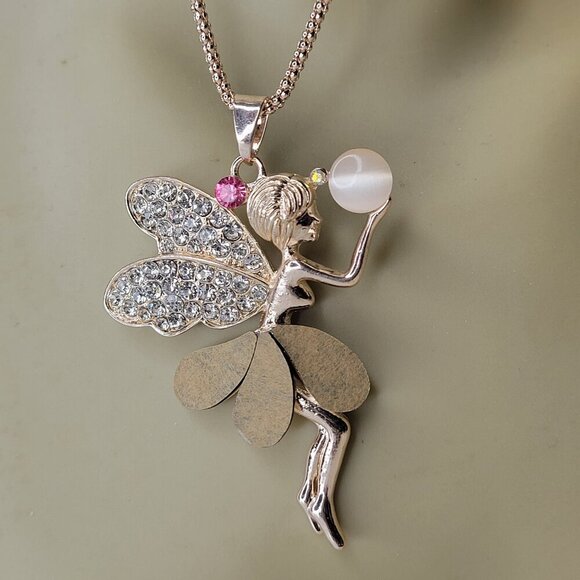 Fairy With Crystal Wings Pendant Necklace - Picture 1 of 10